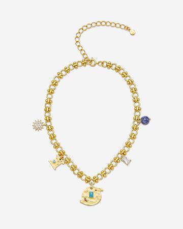 Biżuteria JW PEI Cosmos Round Multi Charm Necklace Women Złote Turkusowe | PL1417HK
