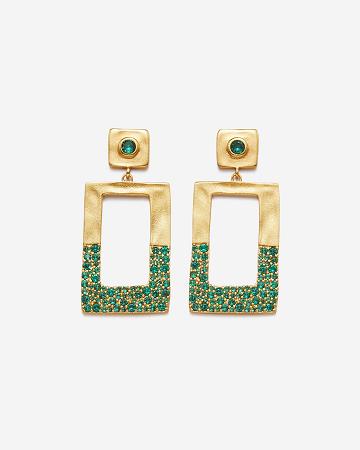 Biżuteria JW PEI Geometrical Openwork Rectangle Earrings Women Złote Zielone | PL1434UT