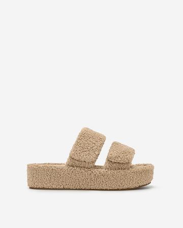 Buty JW PEI Lexi Faux Fur Platformie Sandal Women Beżowe | PL1487IS
