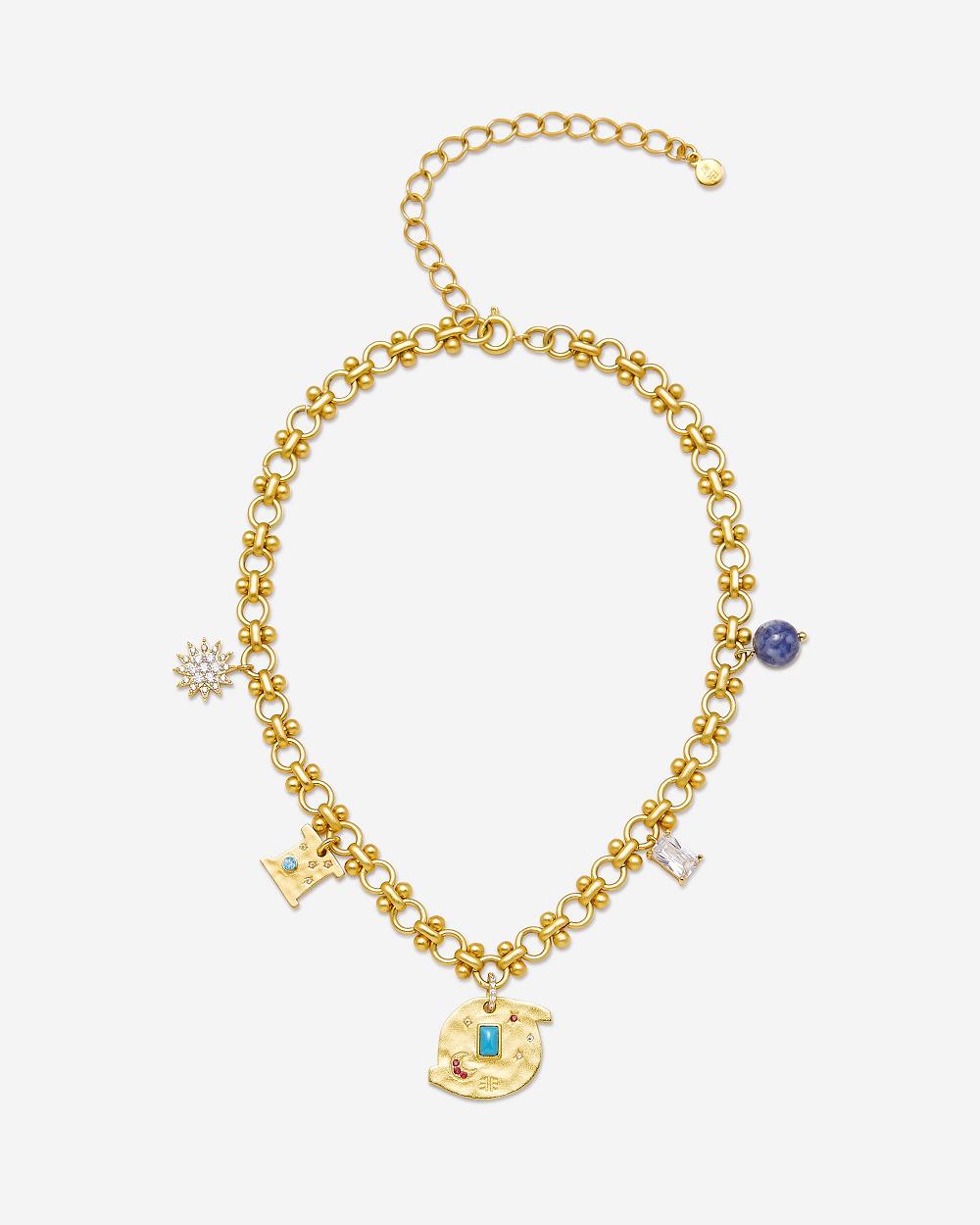 Biżuteria JW PEI Cosmos Round Multi Charm Necklace Women Złote Turkusowe | PL1417HK
