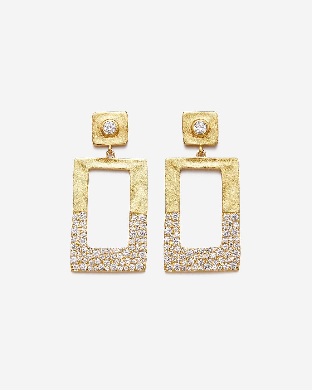Biżuteria JW PEI Geometrical Openwork Rectangle Earrings Women Złote Białe | PL1435IS