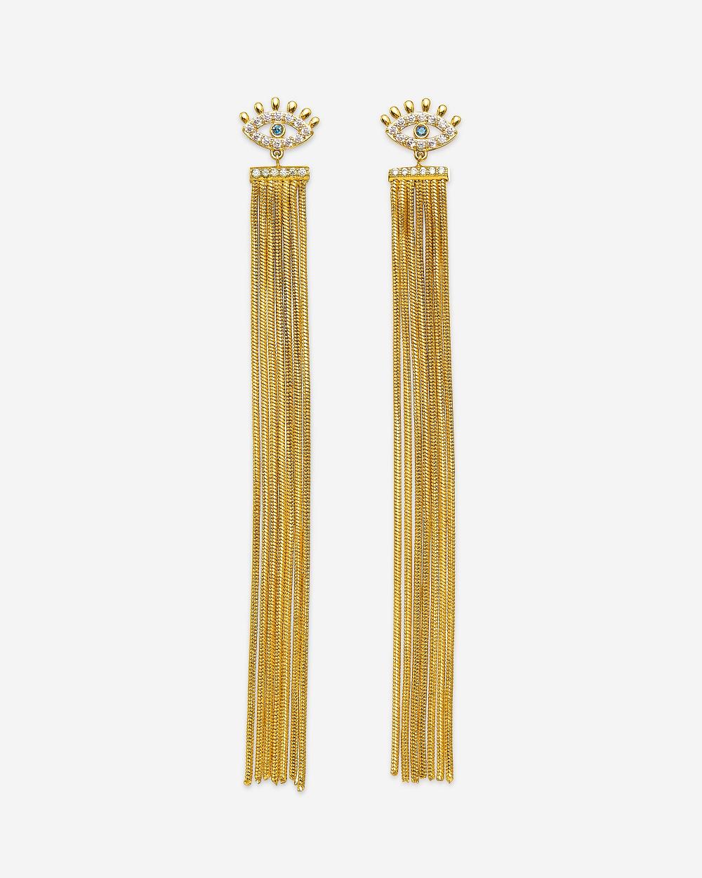 Biżuteria JW PEI Magic Eye Tassel Earrings Women Złote Białe Niebieskie | PL1457RW