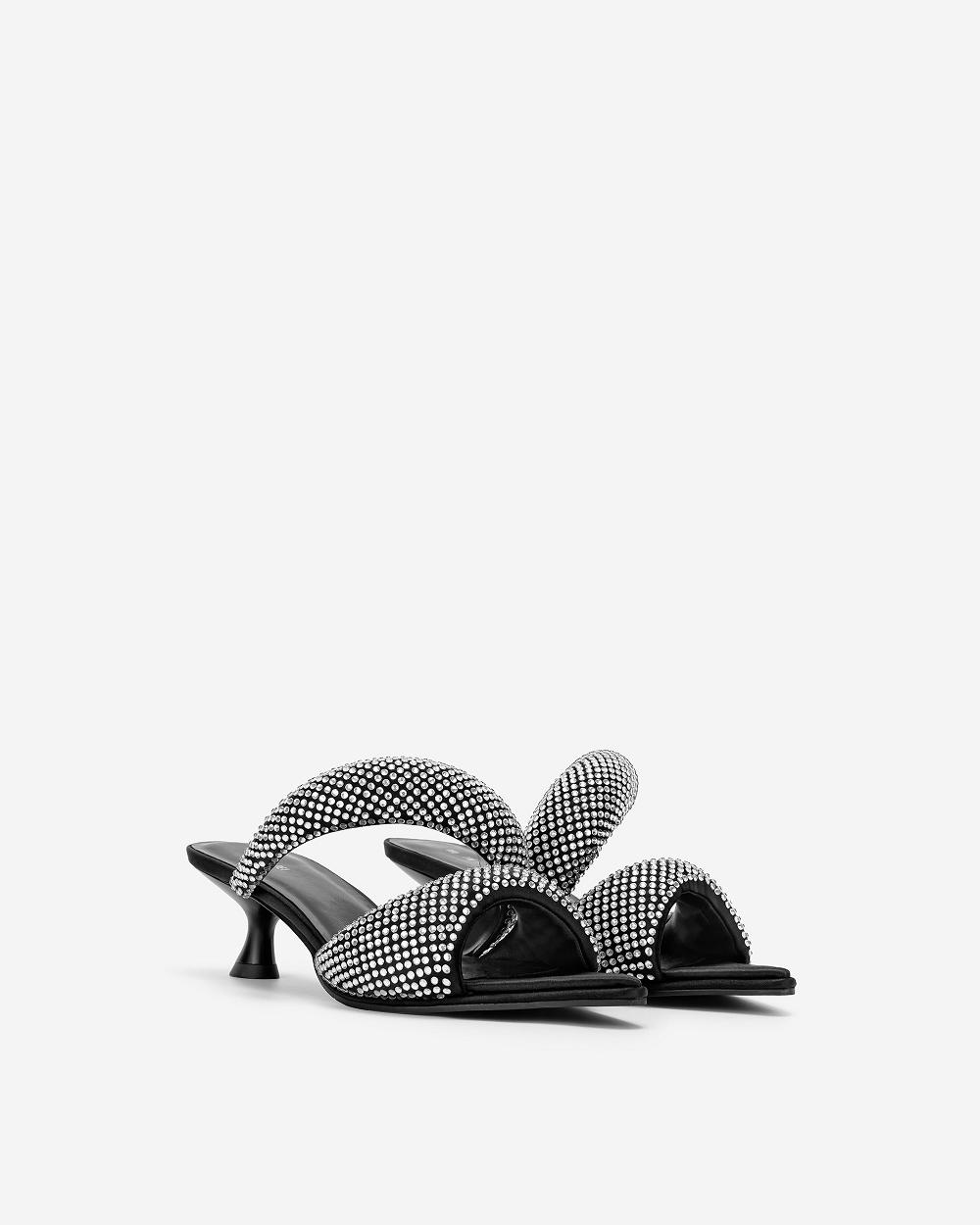 Buty JW PEI JW PEI Sara Mule Artificial Crystal Women Czarne | PL1478NB