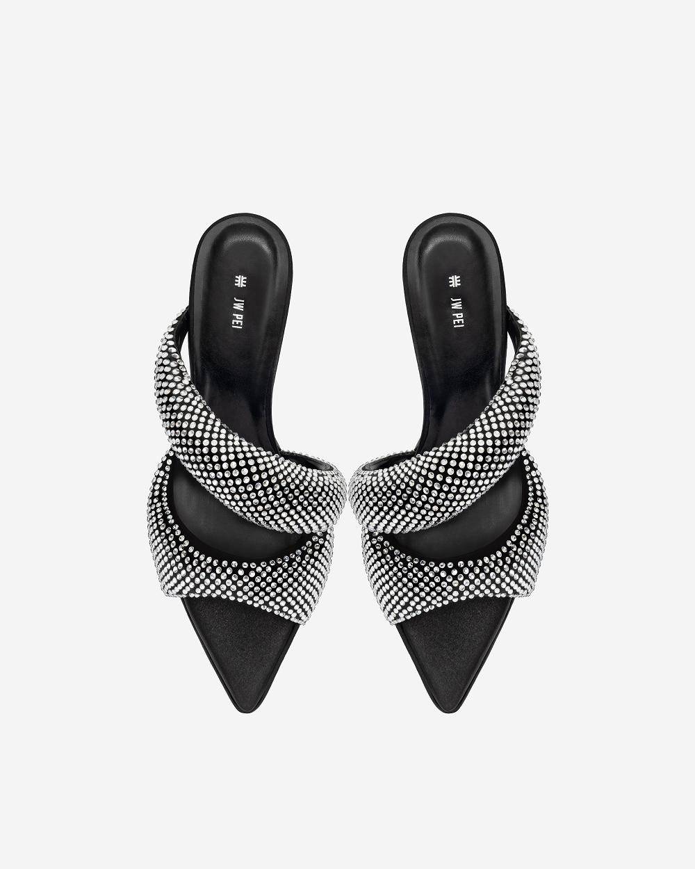 Buty JW PEI JW PEI Sara Mule Artificial Crystal Women Czarne | PL1478NB