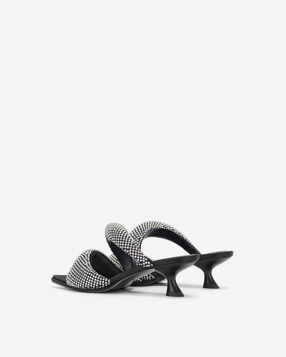 Buty JW PEI JW PEI Sara Mule Artificial Crystal Women Czarne | PL1478NB