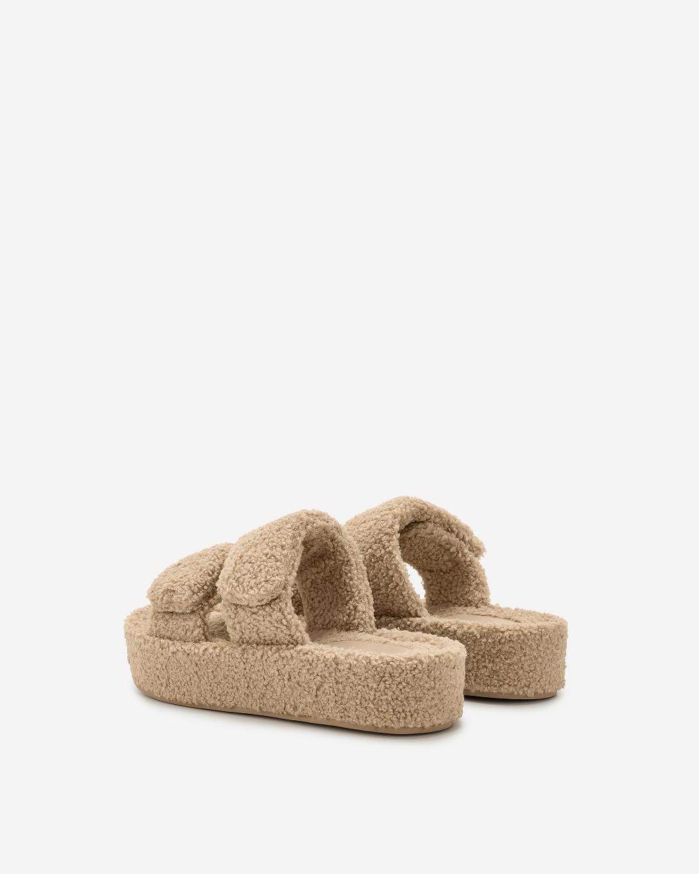 Buty JW PEI Lexi Faux Fur Platformie Sandal Women Beżowe | PL1487IS
