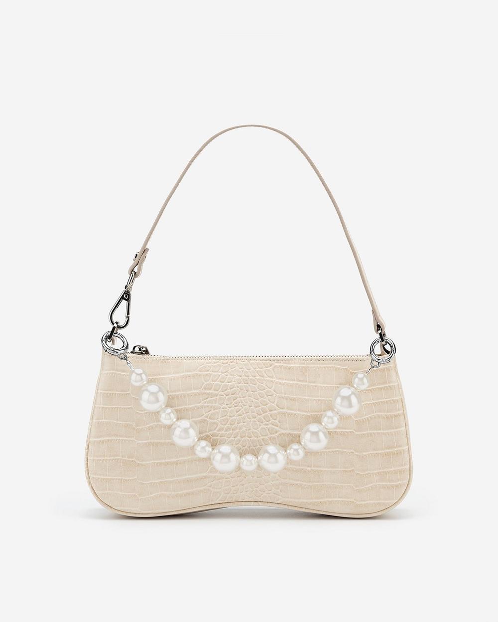 Pasek Łańcuszkowy JW PEI Anna Faux Pearl Women Srebrne | PL1369ZG