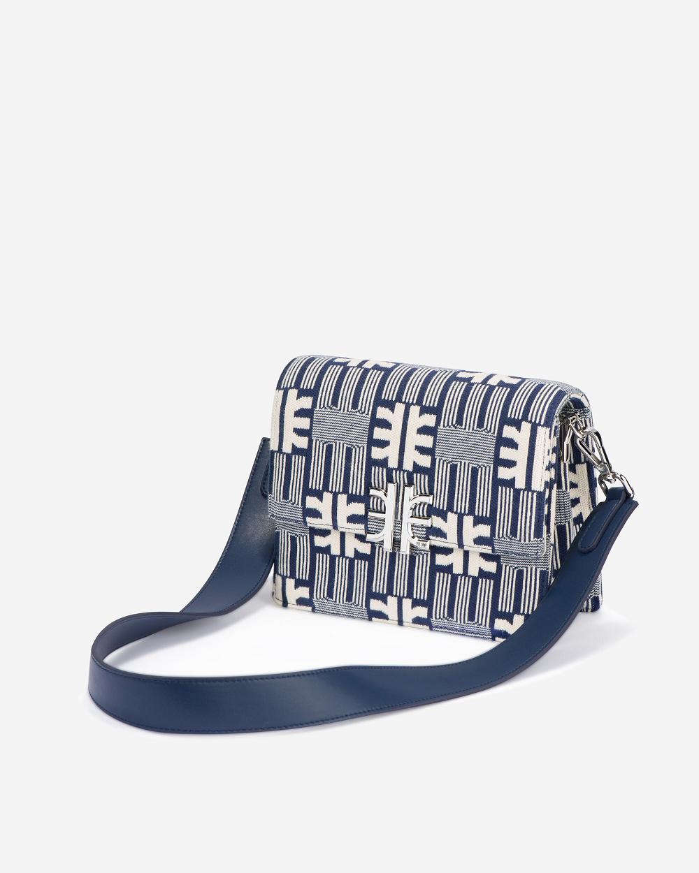 Torba Crossbody JW PEI FEI Jacquard Knit Flap Women Granatowe | PL1021PQ