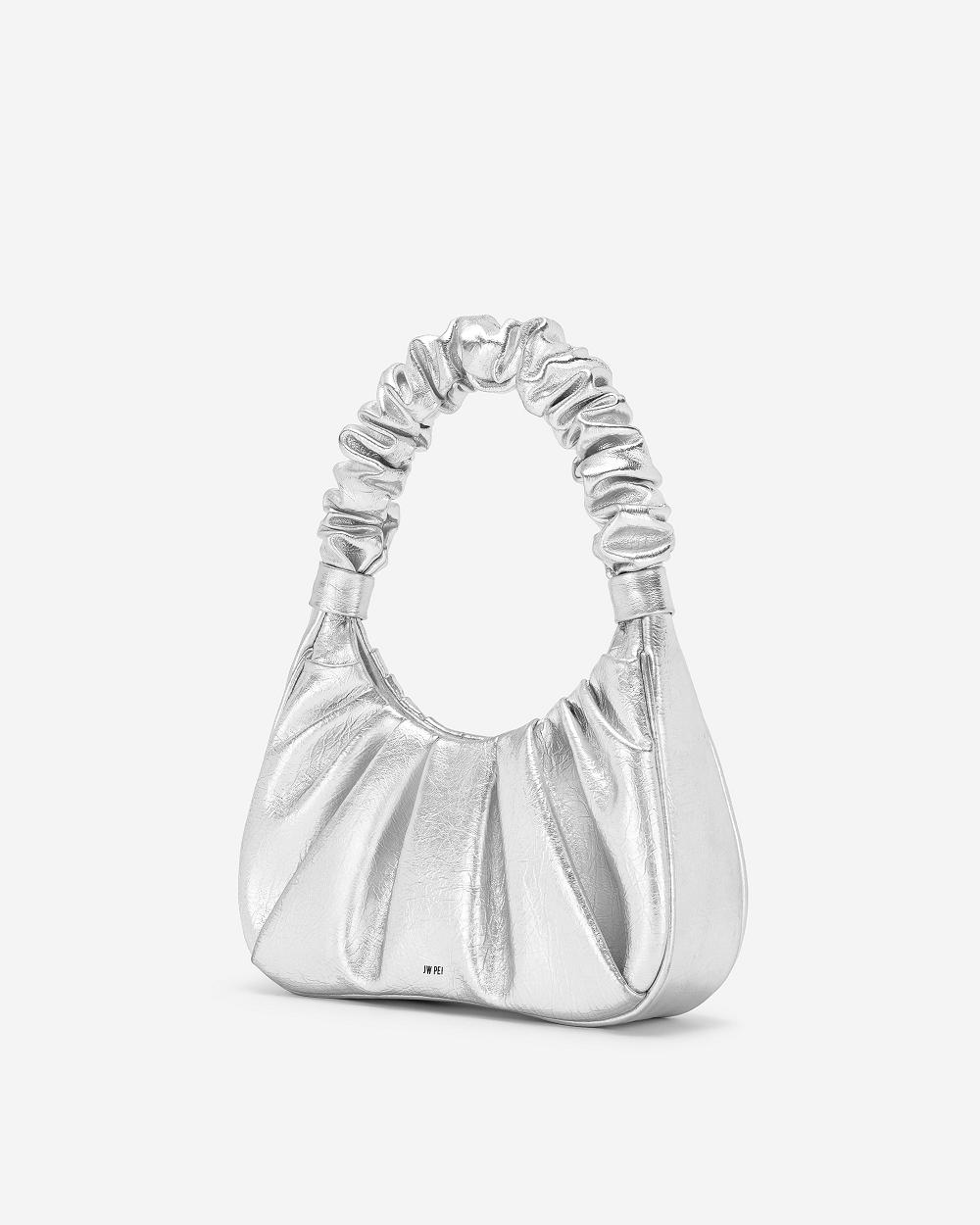 Torebki JW PEI Gabbi Metallic Ruched Hobo Women Srebrne | PL1096UT