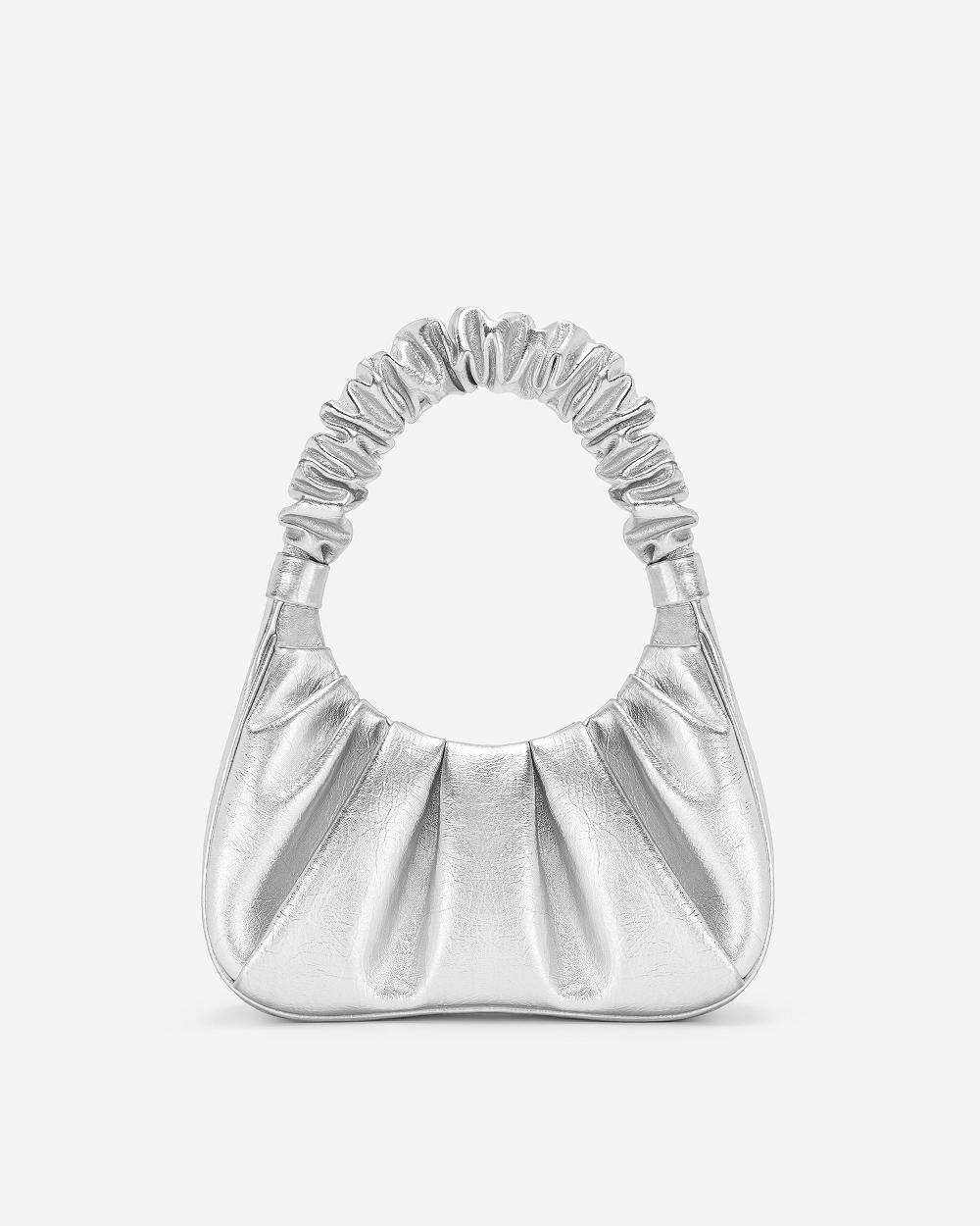 Torebki JW PEI Gabbi Metallic Ruched Hobo Women Srebrne | PL1096UT