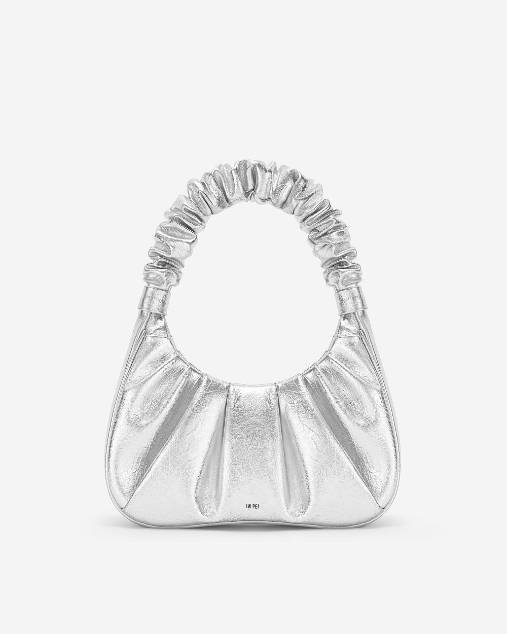 Torebki JW PEI Gabbi Metallic Ruched Hobo Women Srebrne | PL1096UT